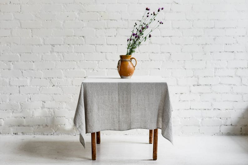 Linen Tablecloth SHIPPING WORLDWIDE Pre-washed Striped Pure linen Rough style Rustic style Natural linen color and white melangeSTR57 image 1