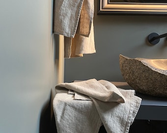 Linen Towel Set, Stone Washed Rustic Linen Towels, Thick Natural Linen, 2-Piece Face & Hand Towels