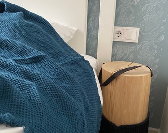 Waffle Linen Blanket, Soft Linen Throw, Blue Green Cover