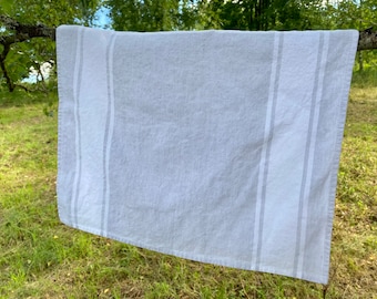Linen Kitchen Towel Set of 2, White and Grey Striped Dish Towel