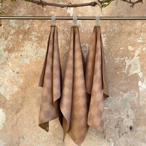 Set van 3 linnen theedoeken, stonewashed keukenhanddoek, theedoek, handdoek, puur linnen zachte handdoek, bruine kleur handdoek, verzending wereldwijd