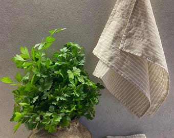 Set of 4 Linen Towel, Stone Washed Kitchen towel, Dish towel, Hand towel, Pure linen Soft towel, Striped towel, Shipping worldwide