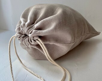 Handmade Linen Drawstring Storage Bag, Reusable Produce Bag