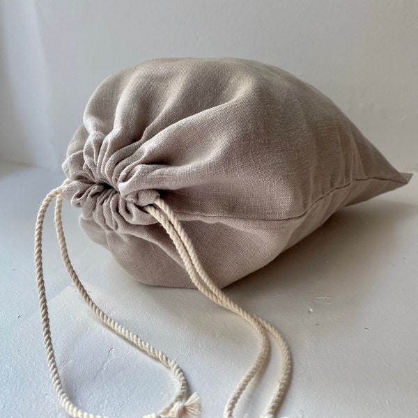 Linen storage bag, drawstring bag, reusable bag, bag for herbs, fruit or vegetable bag, bread bag, kitchen bag, travel bag, eco-friendly bag