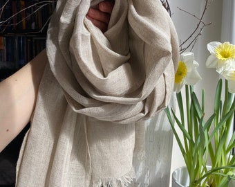 Grey Linen Scarf Woman Scarf Mens Scarf Washed Scarf Soft scarf Natural scarf SHIPPING WORLDWIDE