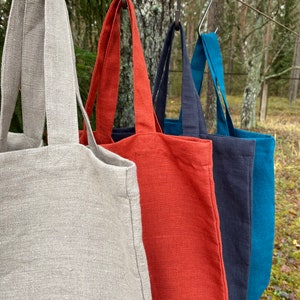 Linen shopping bag, linen tote bag, burlap bag, linen bag, reusable bag, beach bag, beige bag orange bag, grey bag, green bag