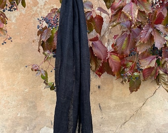 Black linen scarf, Soft linen scarf, Unisex scarf