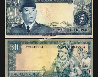 Indonesia Banknote 50 Rupiah Soekarno 1960 Balinese Dancer Choose Your Grade