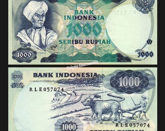 Authentic Vintage Banknote 1975 Indonesia 1000 Rupiah Diponegoro Gajah Mada Watermark