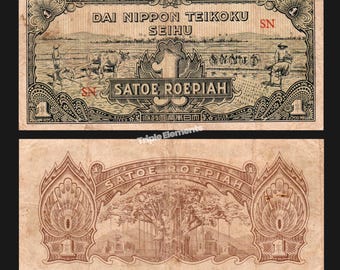 Authentic Vintage Banknote 1 Roepiah 1944 Dai Nippon Occupation Netherlands Indies Collectible