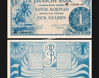 Scarce Vintage Banknote 1 Gulden 1948 Federal Series De Javasche Bank Netherlands Indies