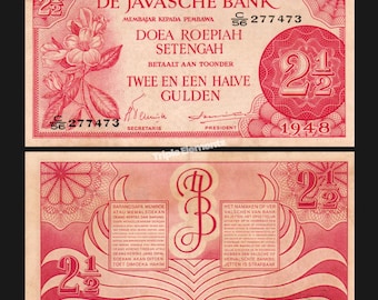 Genuine Vintage Currency 2.5 Gulden 1948 Federal Series De Javasche Bank Netherlands Indies