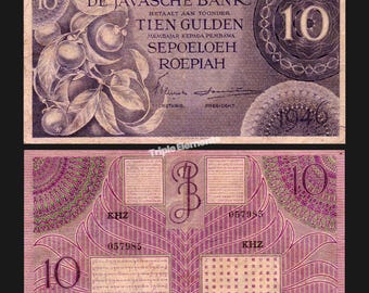 Authentic Vintage Banknote 10 Gulden 1946 Federal Series Violet Variant De Javasche Bank
