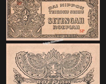 Scarce Old Paper Money Half Roepiah 1944 Dai Nippon Occupation Netherlands Indies Banknote
