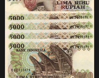 Consecutive Set UNC 5000 Rupiah Diamond Cutter 1980 - 2 or 3 or 4 Notes
