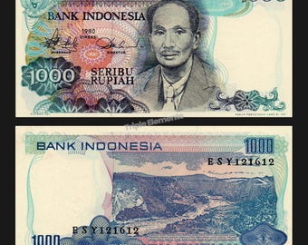 Rare Vintage Currency 1980 Indonesia 1000 Rupiah Dr Soetomo Sianok Valley Choose Grade