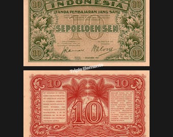 Rare Antique Currency 10 Cents 1947 Federal Series Indonesia Netherlands Indies Paper Money