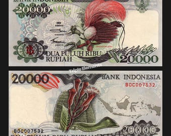 Genuine Rare Indonesia 20000 Rupiah Cenderawasih Merah Bird of Paradise Banknote | Collectible Gift Dad