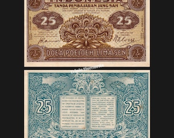 Genuine Antique Currency 25 Cents 1947 Federal Series Indonesia Netherlands Indies Paper Money