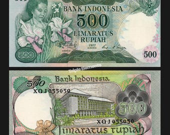 Rare Vintage Currency 1977 Indonesia 500 Rupiah Lady Orchid Banknote Rachmi Hatta Choose Grade