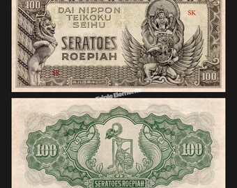 Scarce Antique Currency 100 Roepiah 1944 Dai Nippon Occupation Netherlands Indies Collectible Banknote