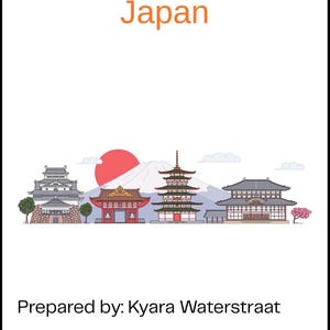 以下が含まれることがあります： 「The First 48 Hours - Arrival Guide Japan」というタイトルのデジタルドキュメントの表紙。赤い太陽、富士山、城、寺院、五重塔、伝統的な建物が描かれた日本の風景のグラフィックイラストが特徴です。作成者：Kyara Waterstraat、最終更新日：2026年9月24日。
