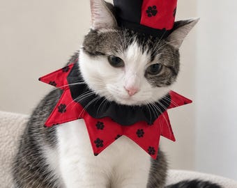 Dog Clown Hat and Bandana Set | Handmade Jester Halloween Pet Costume | Personalized Cat Circus Outfit Photo Prop