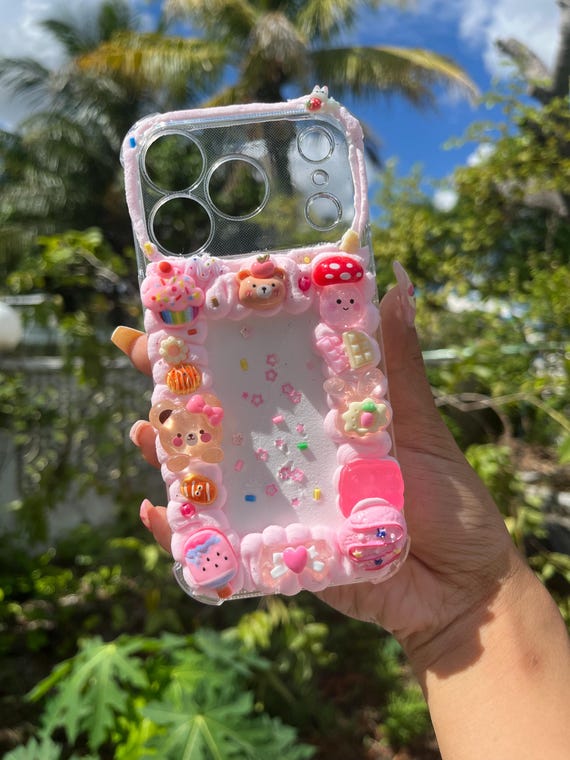 Handmade Clear Phone Case with 3D Resin Charms, Kawaii Decoden Phone Cover