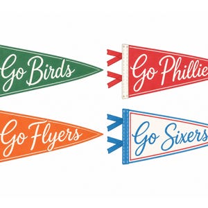 Tryck av Philadelphia Sports vimplar | Digitalt handritade Eagles, Phillies, Flyers, Sixers (digital nedladdning)