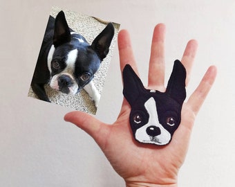 Dog Custom Patch. Handmade Portrait. Textile Art. Boston Terrier