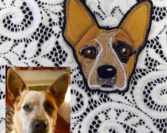 Custom Dog Portrait Patch. Textile Art.