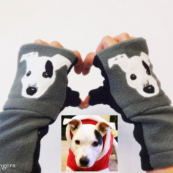 Dog Portrait Custom Fingerless Gloves with Pockets. Dog Walking / Dog Training