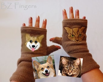Personalized Two Pets Gift. Fingerless Gloves with Pockets for Pet Lovers.