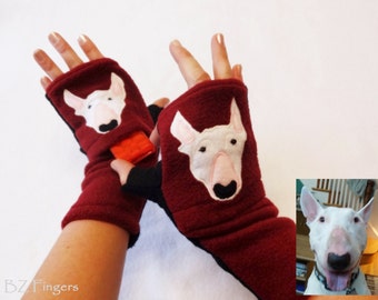 Dog Portrait Custom Fingerless Gloves with Pockets. Dog Walking / Dog Training
