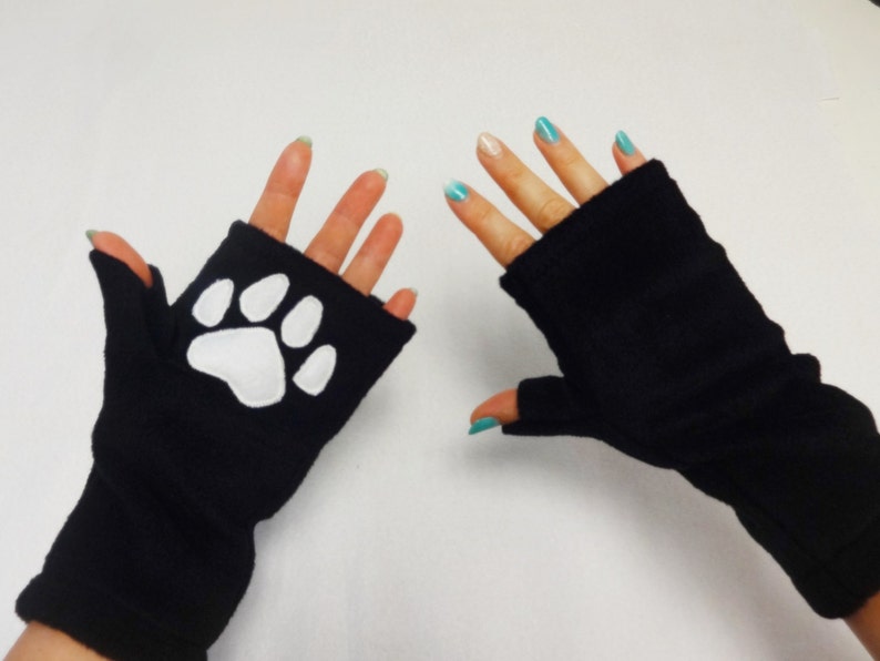 Paw Print Fingerless Gloves With Pockets. Animal Lover Gift. Etsy
