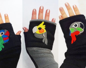 Parrot Gloves. Custom Fingerless Gloves with Pockets for Parrot Lovers