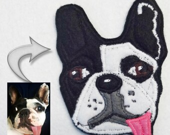 Dog Portrait Patch. Personalized Custom Dog Gift. Textile Art. French Bulldog