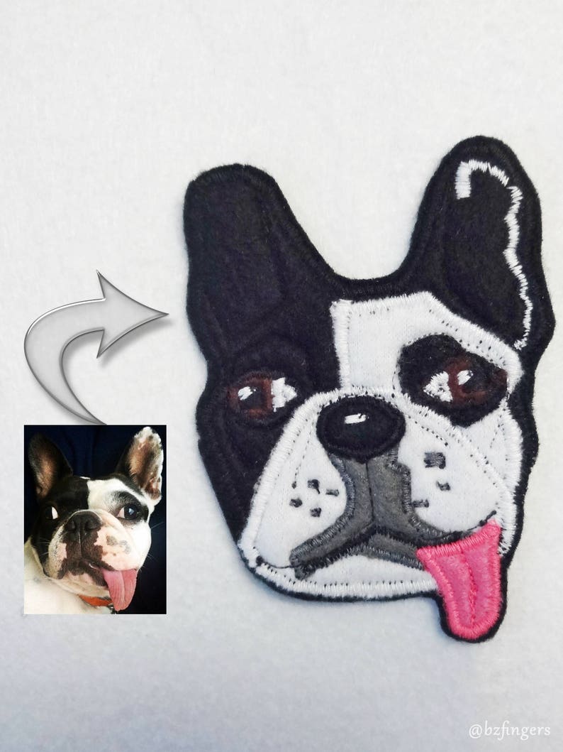 Dog Portrait Patch. Personalized Custom Dog Gift. Textile Art. French Bulldog image 1