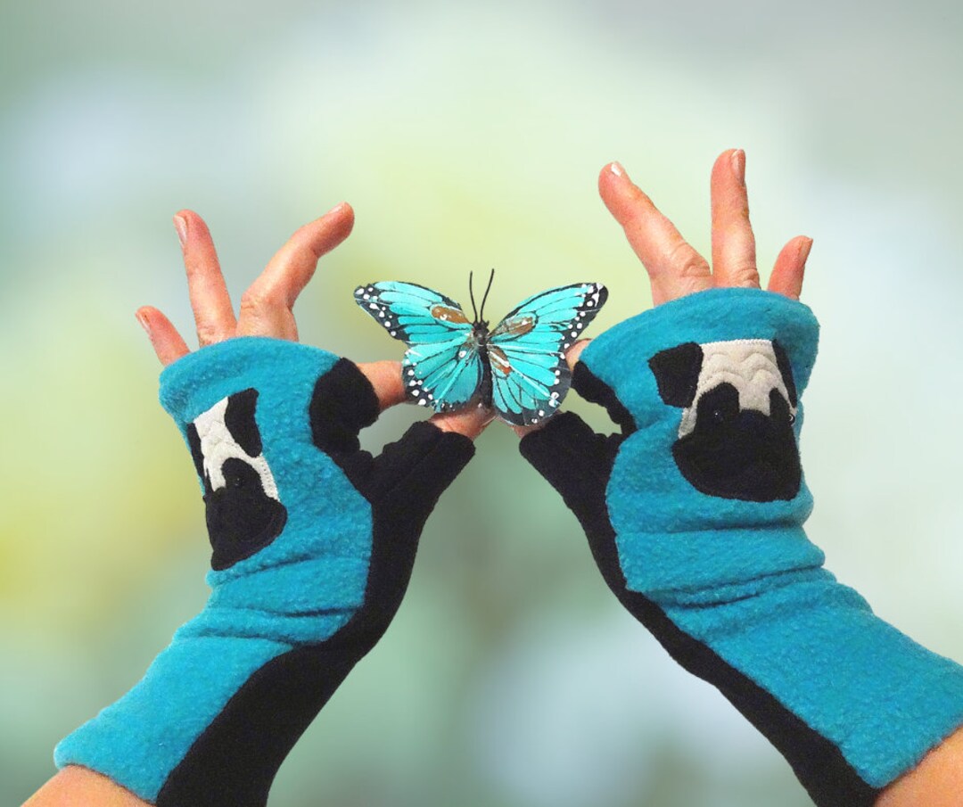 Pug Gift. Custom Fingerless Gloves With Pockets for Dog Lovers 