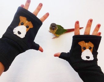 Fox Terrier Gift. Custom Fingerless Gloves with Pockets for Dog Lovers