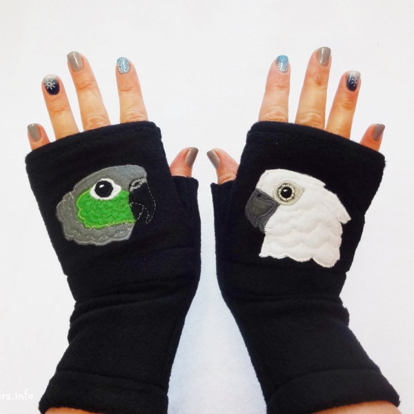 Personalized With Your Parrots Gloves. Custom Fingerless Gloves with Pockets for Parrot Lovers