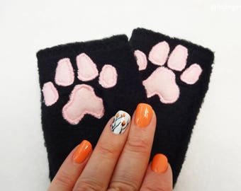 Kids Paw Print Fingerless Gloves