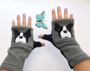 Boston Terrier Gift. Fingerless Gloves with Pockets for Dog Lovers
