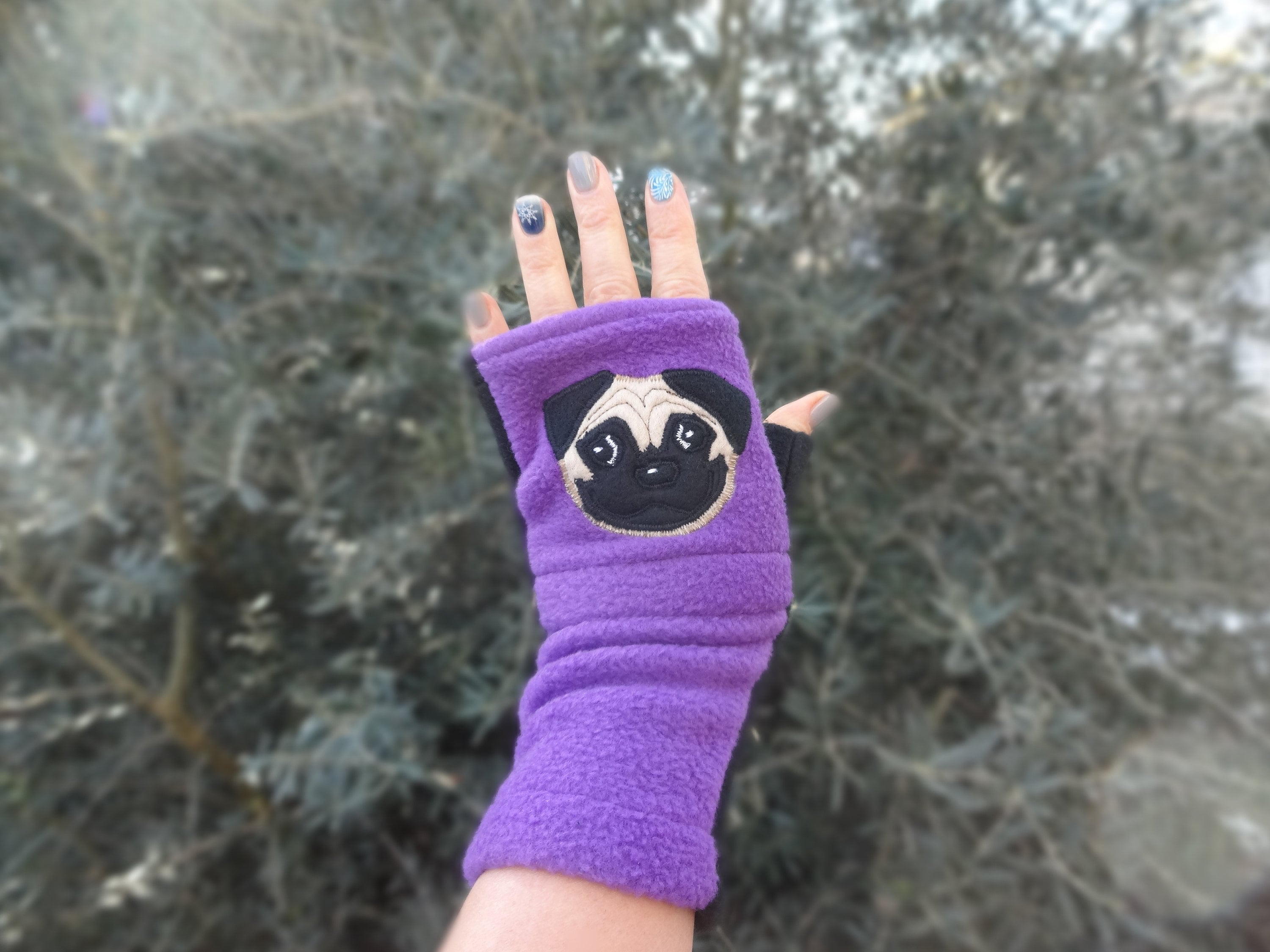 Pug Gift. Custom Fingerless Gloves With Pockets for Dog Lovers 