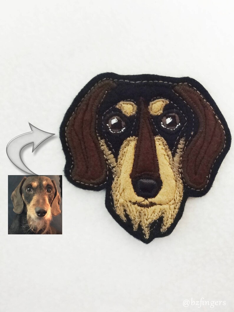 Dog Custom Portrait Patch. Textile Art. Dachshund Gift. image 1