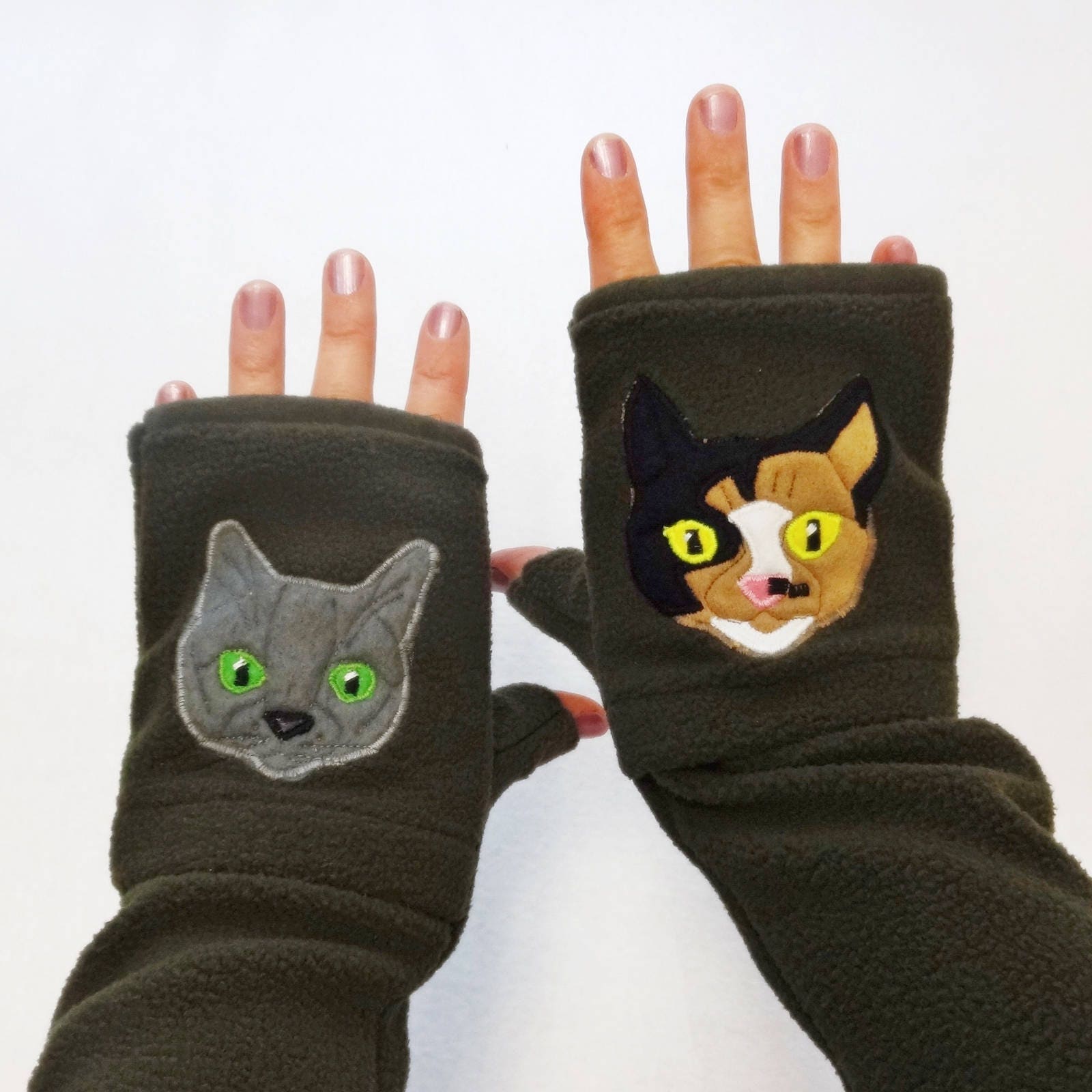 Cat Portrait Custom Fingerless Gloves with Pockets. Etsy