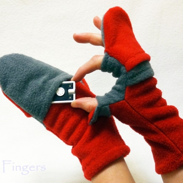 Custom Glittens. Convertible Mittens.  Fingerless Gloves with Flap. Unisex Two Colors