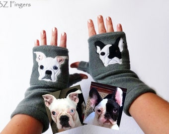 Dog Portrait Custom Fingerless Gloves with Pockets. Dog Walking / Dog Training