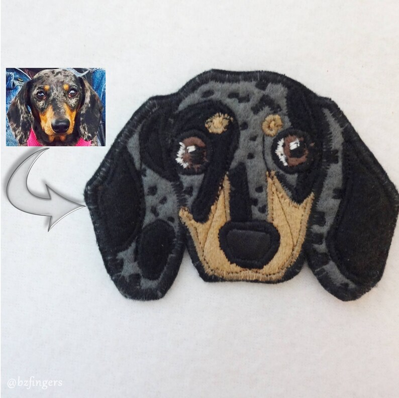 Dog Custom Portrait Patch. Textile Art. Dachshund Gift. image 2