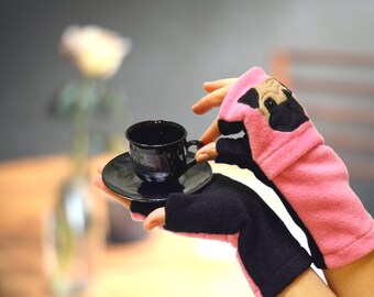Pug Fingerless Gloves  with Pockets for Dog Lovers